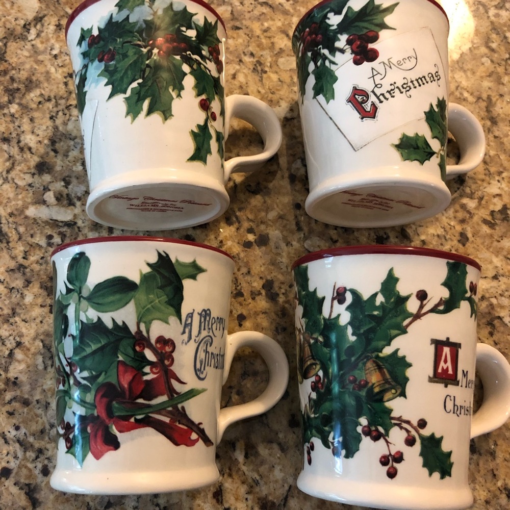 Williams Sonoma vintage postcard mugs set of 4